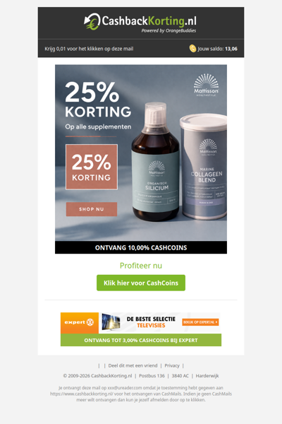 25% korting op alle supplementen bij Mattisson