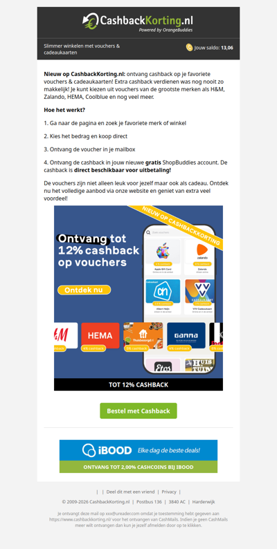 NIEUW: pak tot 12% cashback op je favoriete vouchers!