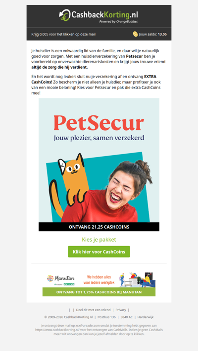 Verzeker jouw huisdier: met EXTRA CashCoins!