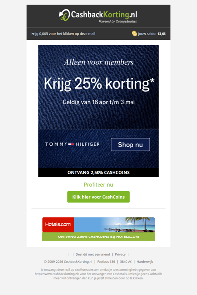 Alleen voor members: 25% korting bij Tommy Hilfiger