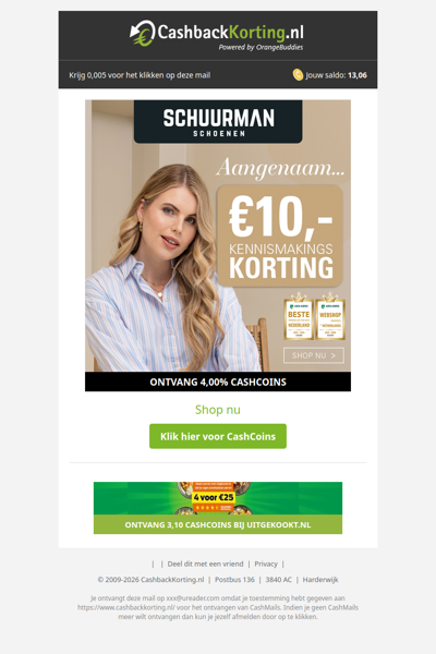 Nu 10 EUR kennismakingskorting bij Schuurman Schoenen
