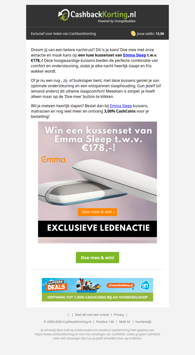 Win een kussenset t.w.v. €178,- van Emma Sleep