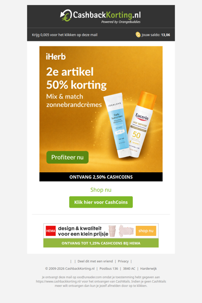 2e artikel 50% korting op zonnebrandcrèmes!