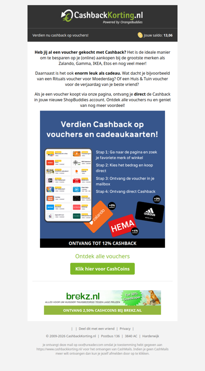 Geef een voucher cadeau & ontvang Cashback!