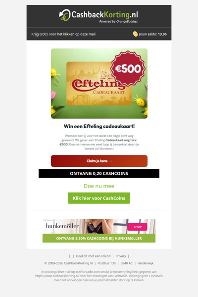 Maak kans op een Efteling cadeaukaart t.w.v. 500 EUR