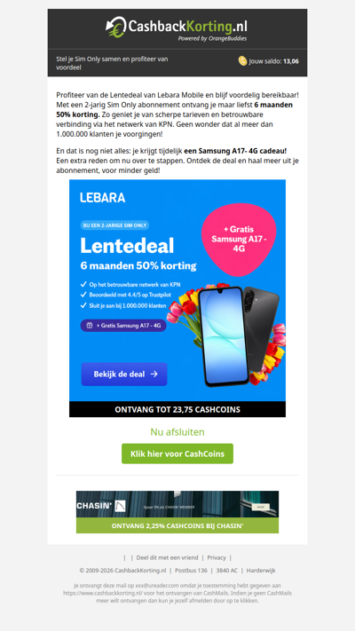 Lentedeal: 6 maanden -50% + gratis Samsung A17