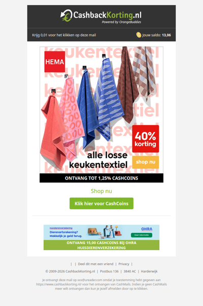 Op alle keukentextiel 40% korting bij HEMA