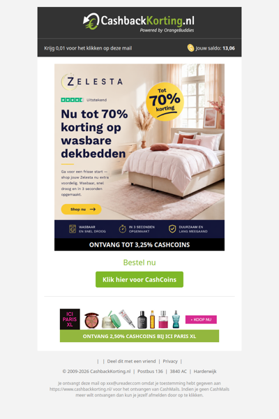 Nu tot 70% korting op wasbare dekbedden bij Zelesta