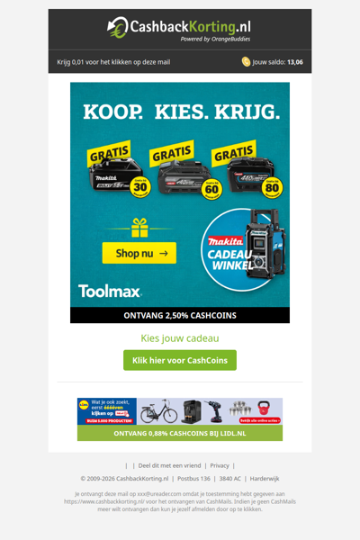 Cadeau uit de Makita cadeauwinkel bij ToolMax