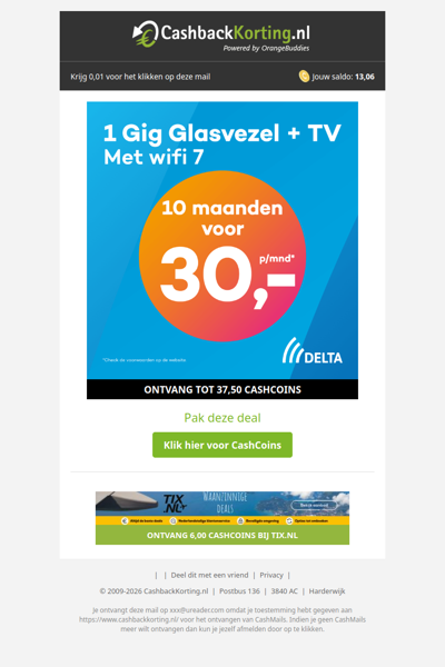 1 Gig Glasvezel + TV 10 maanden voor slechts 30 EUR