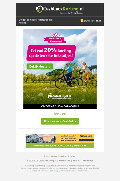 Mei = fietsmaand: tot 20% korting op je boeking