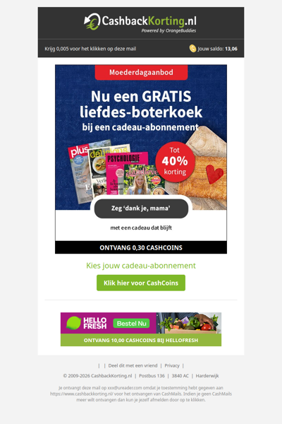 Gratis liefdes-boterkoek + tot 40% korting voor Moederdag