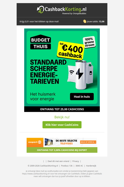 Ontvang tot 400 EUR cashback op groene stroom!