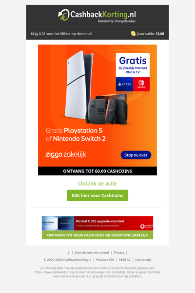 Gratis Playstation 5 of Nintendo Switch 2 bij Ziggo Zakelijk