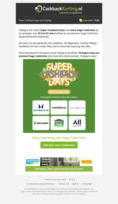 Vanaf vrijdag Super Cashback Days met extra CashCoins!