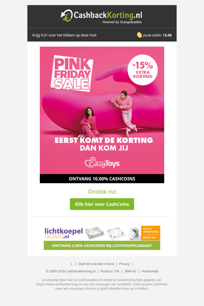 15% extra korting tijdens de Pink Friday Sale bij Easytoys!