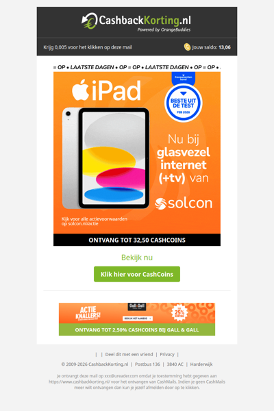 Alleen nog tijdelijk: gratis iPad bij jouw Solcon glasvezel abonnement