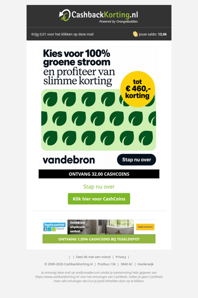Tot 460 EUR korting op 100% groene stroom!