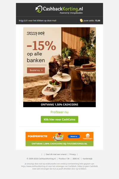 15% korting op alle banken bij Sissy-Boy!