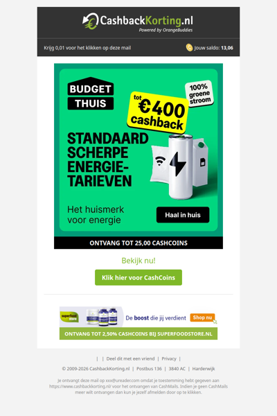 Tot 400 EUR cashback op groene stroom!
