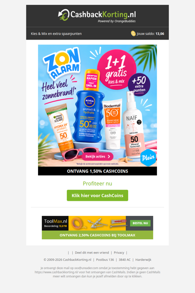 Zonalarm: 1+1 gratis op heel veel zonnebrand