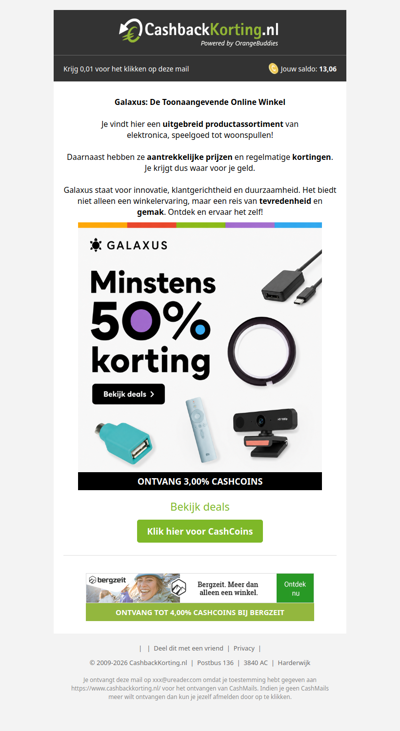 Minstens 50% korting op accessoires en elektronica