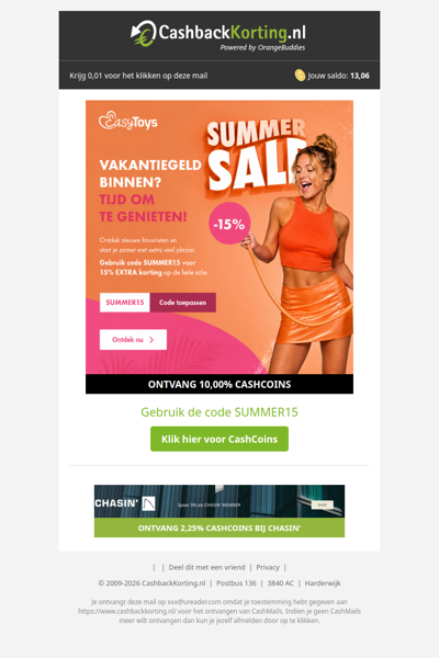 Vakantiegeld binnen? Profiteer van 15% extra korting!