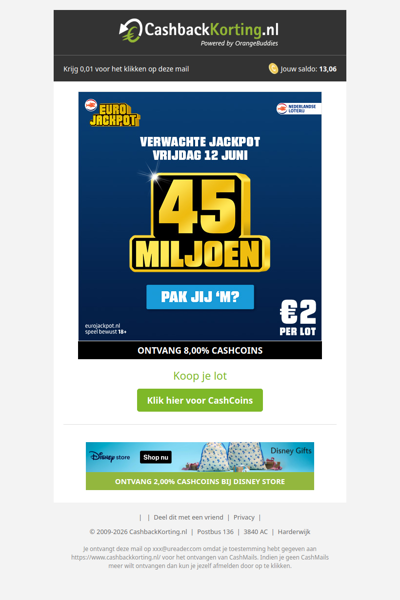 Pak jij de Eurojackpot van 45.000.000 EUR?
