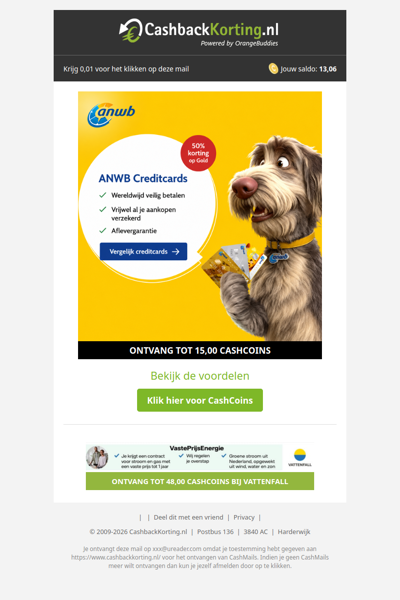 Nu 50% korting op ANWB Creditcard Gold