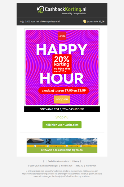Happy Hour: 20% korting op bijna alles bij HEMA