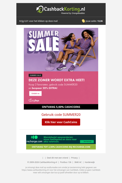 Summer Sale met 20% extra kortingbij Easytoys