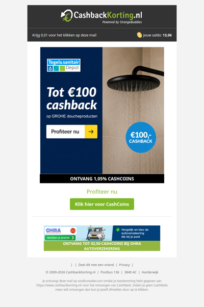 Nu tijdelijk:100 EUR cashback bij Tegeldepot