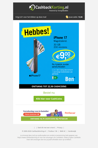 Hebbes! iPhone 17 voor slechts 9 EUR p/m
