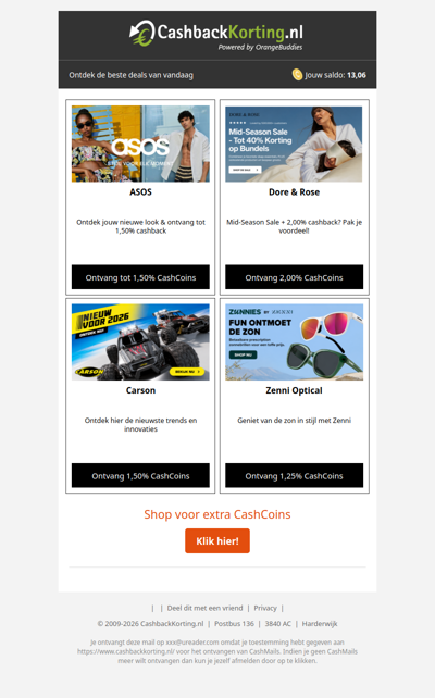 Geef je stijntvang cashback bij elke aankoop!l deze zomer een frisse boost & o
