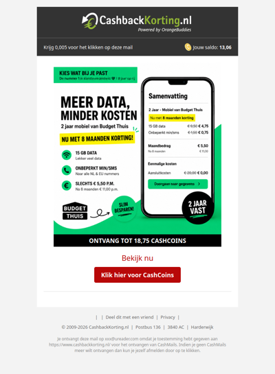 Meer data, minder kosten & ontvang cashback