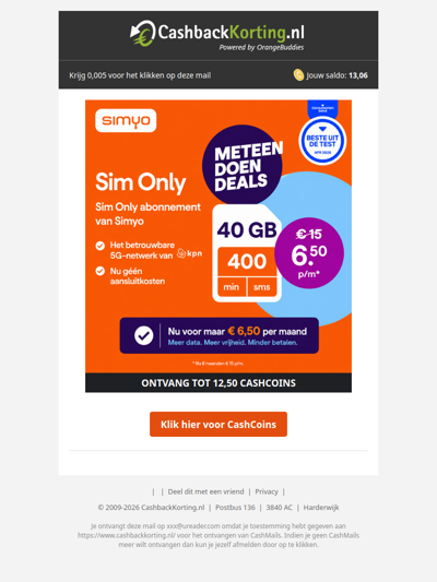 40 GB voor maar €6,50 p/m – nu mét cashback!