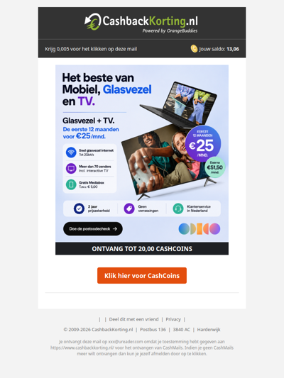 Supersnel glasvezel, haarscherpe TV en cashback