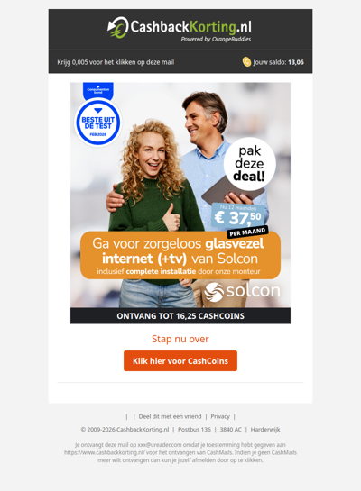 Pak deze deal: 12 maanden korting op zorgeloos glasvezel internet + TV