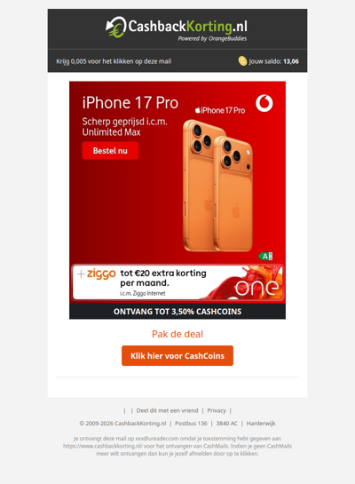 Tot 20 EUR korting per maand met Vodafone en Ziggo