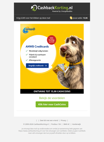 Nu 50% korting op ANWB Creditcard Gold