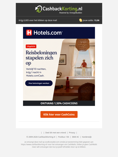 Verblijf 10 nachten, ontvang 1 nacht in Hotels.comCash!