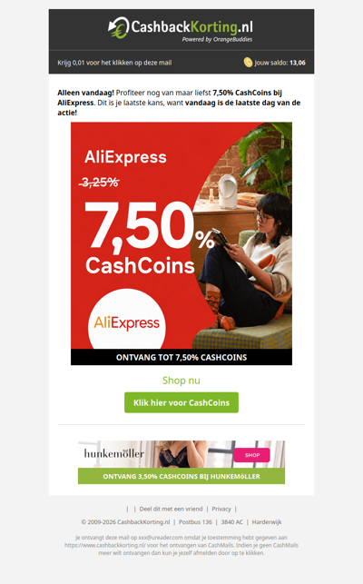 Laatste kans 7,50% CashCoins bij AliExpress