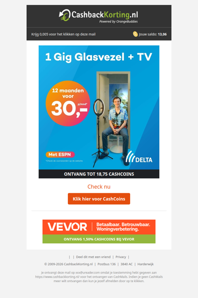 12 maanden korting op 1 Gig Glasvezel + TV!