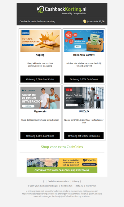 Alleen deze week extra hoge CashCoins op deze merken
