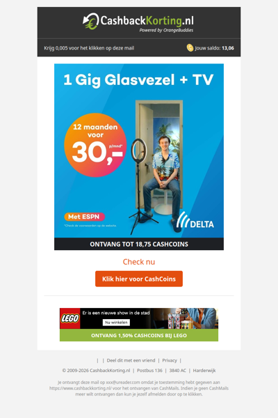 12 maanden korting op 1 Gig Glasvezel + TV!