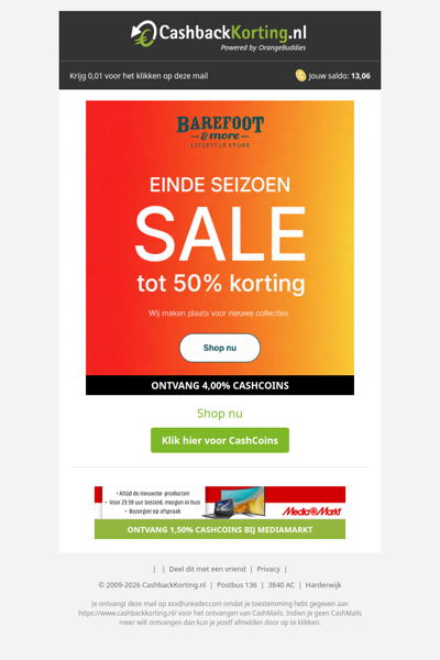 Einde seizoen SALE: tot 50% korting bij Barefoot & More