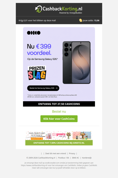 Scoor 399 EU voordeel op de Galaxy S26 bij Odido