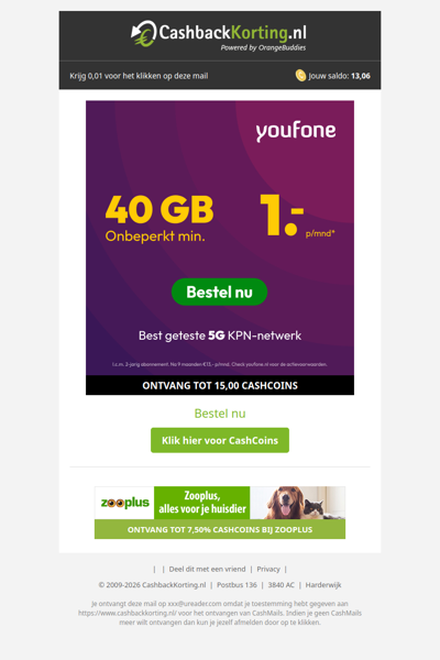 Onbeperkt minuten + 40 GB voor 1 EU