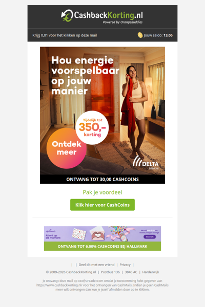 Tijdelijk tot 350 EUR korting bij Delta Energie