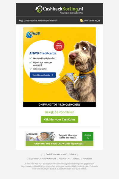Nu 50% korting op ANWB Creditcard Gold